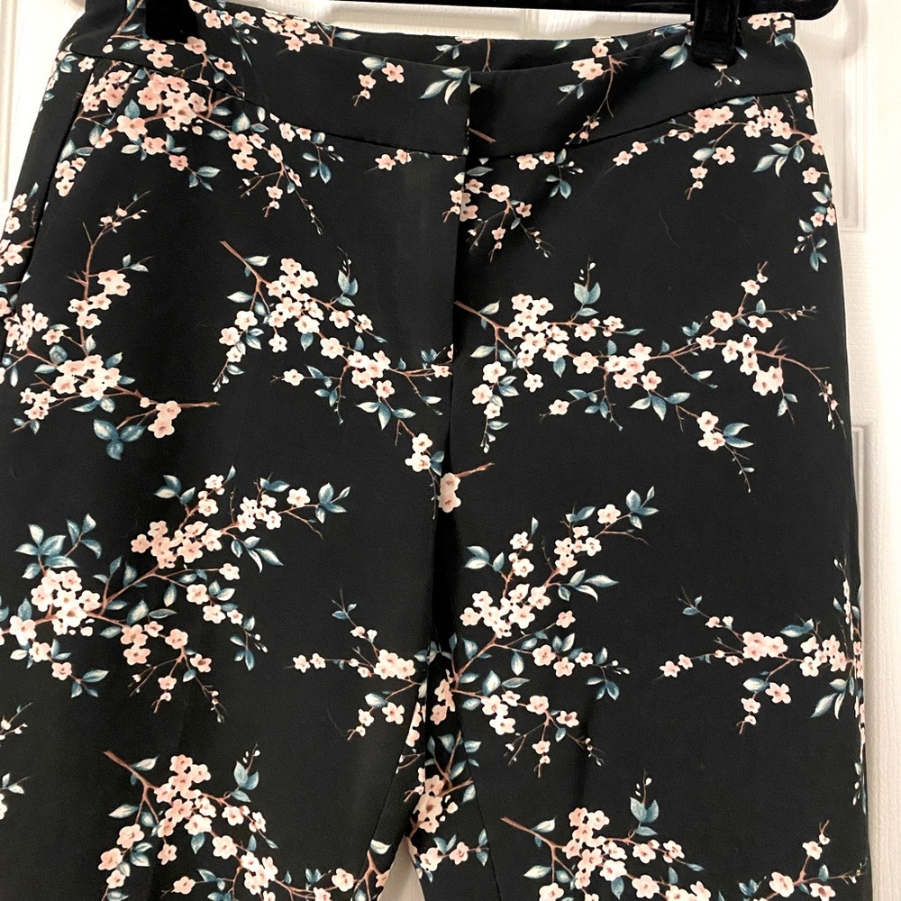 Cynthia Rowley Flower Printed Crop Dress Pants Navy